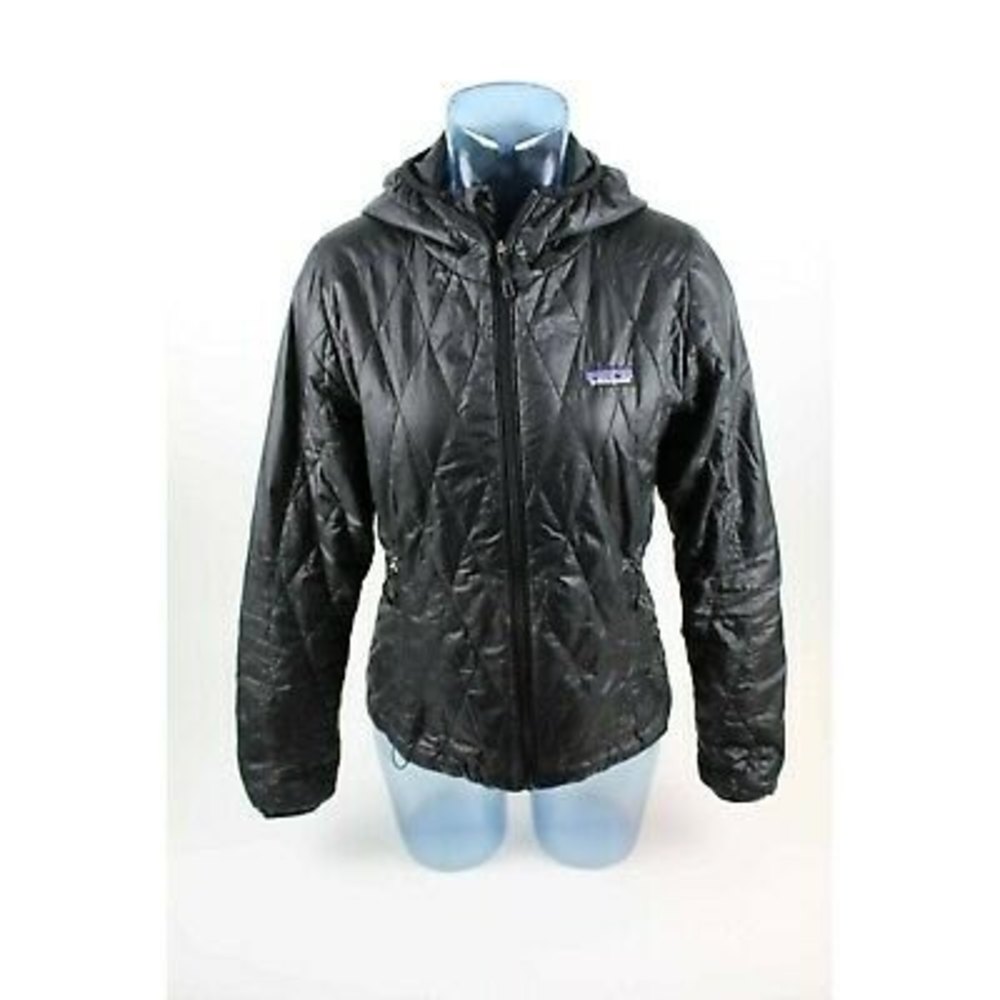 Patagonia Womens Quilted Jacket Black Full Zipper Front Hooded Pockets S